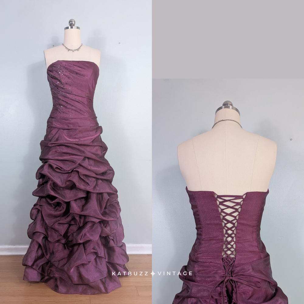 Vintage Flirt Sottero Prom Dress Maxi Gown 10 Purple Corset Glam Pleat Princess